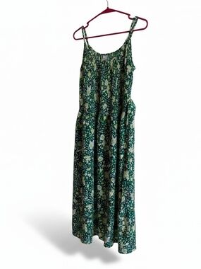 Green Floral Maxi Dress with Spaghetti Straps